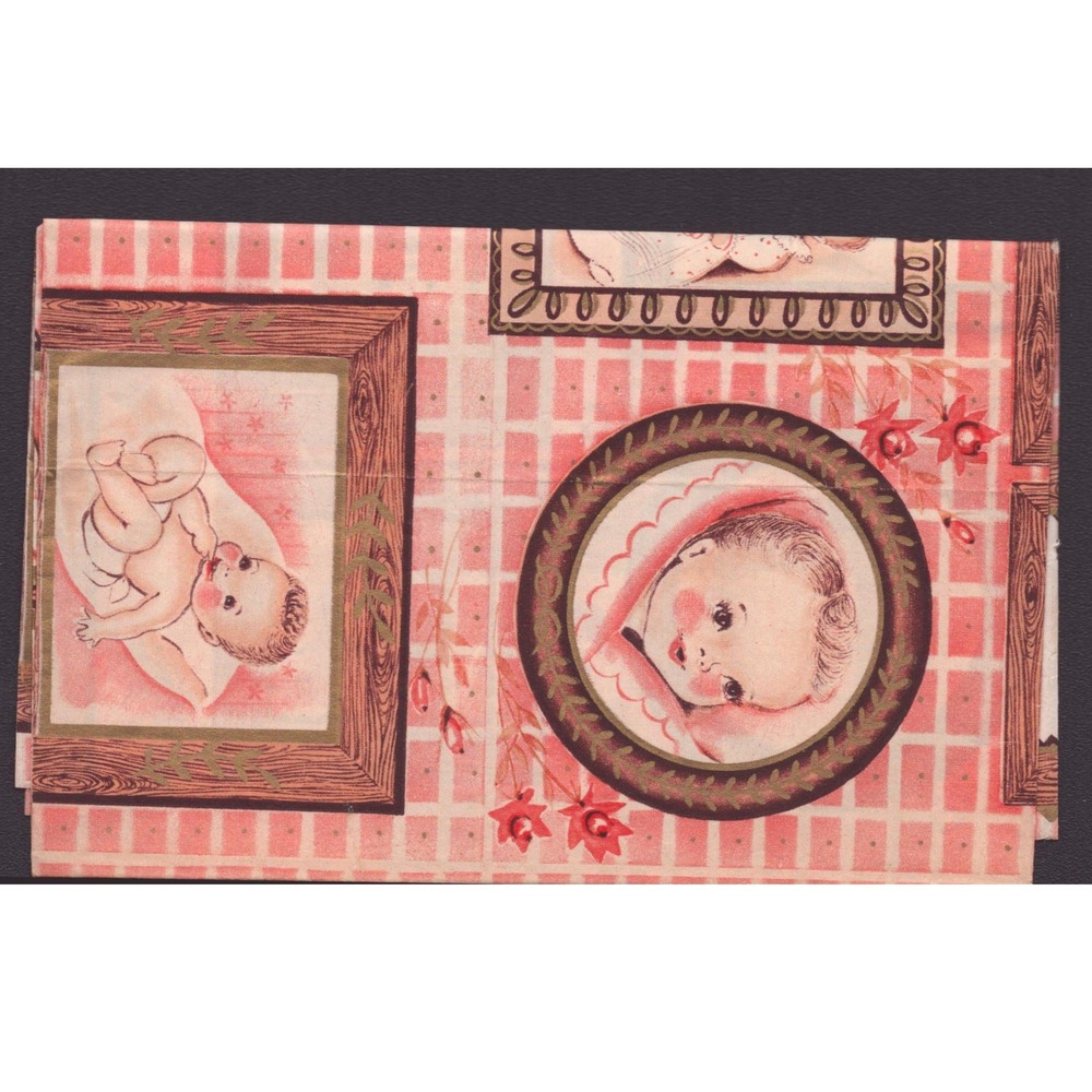 Vintage Mid Century Baby Gift Wrap Ephemera Pink Rose Blue Sleeping Infant G-VG - Picture 4 of 6